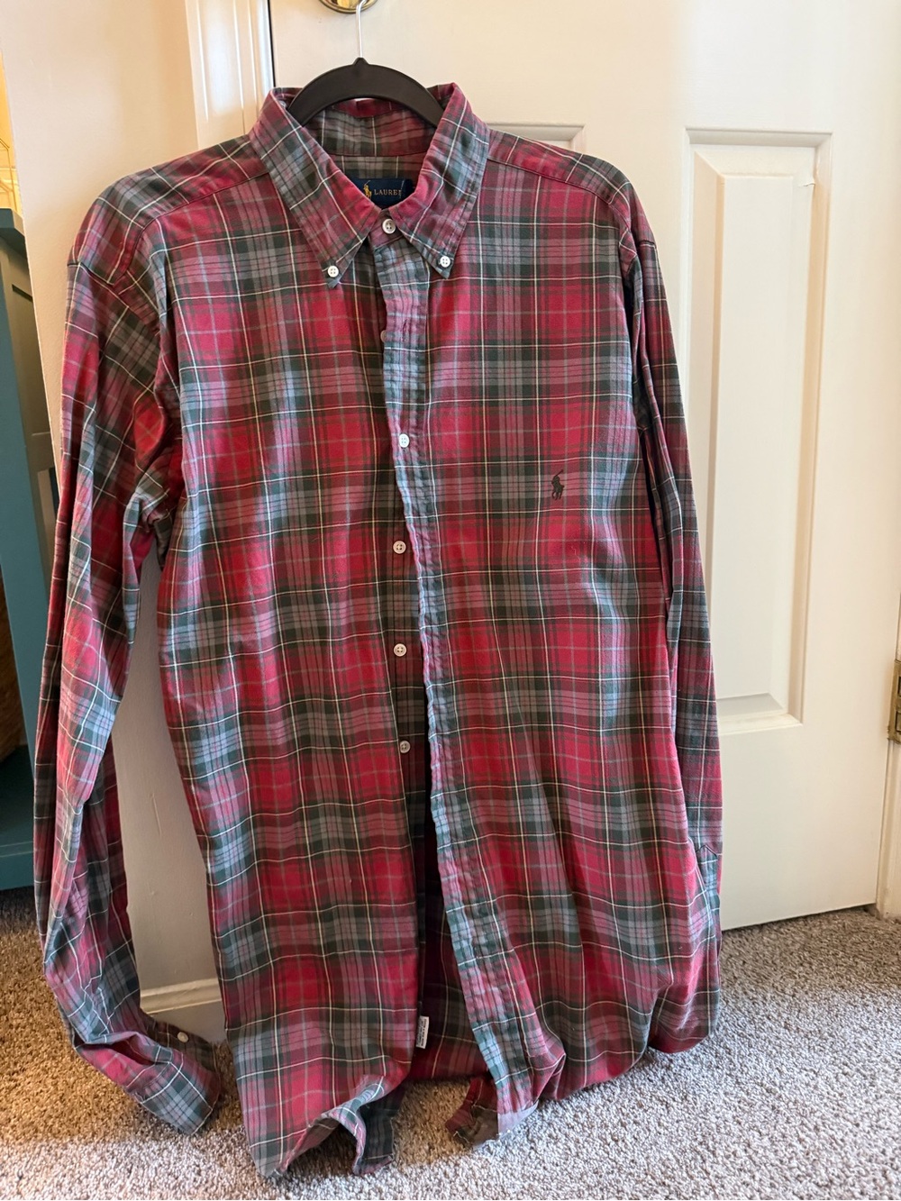 Ralph Lauren Men's Red and Green Plaid Button-Down Shirt